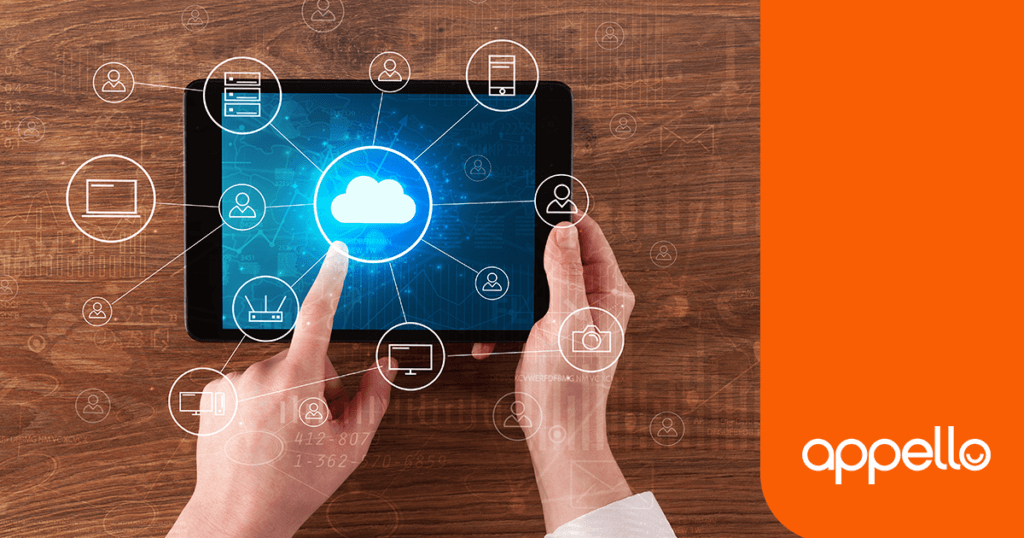 Cloud on blue background on tablet